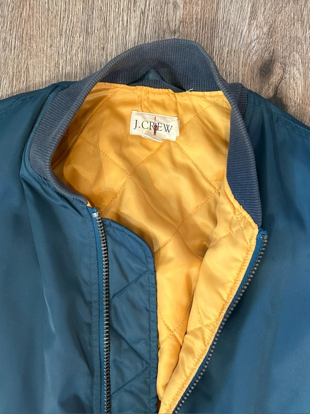 J. Crew Teal Bomber Jacket with Yellow Lining